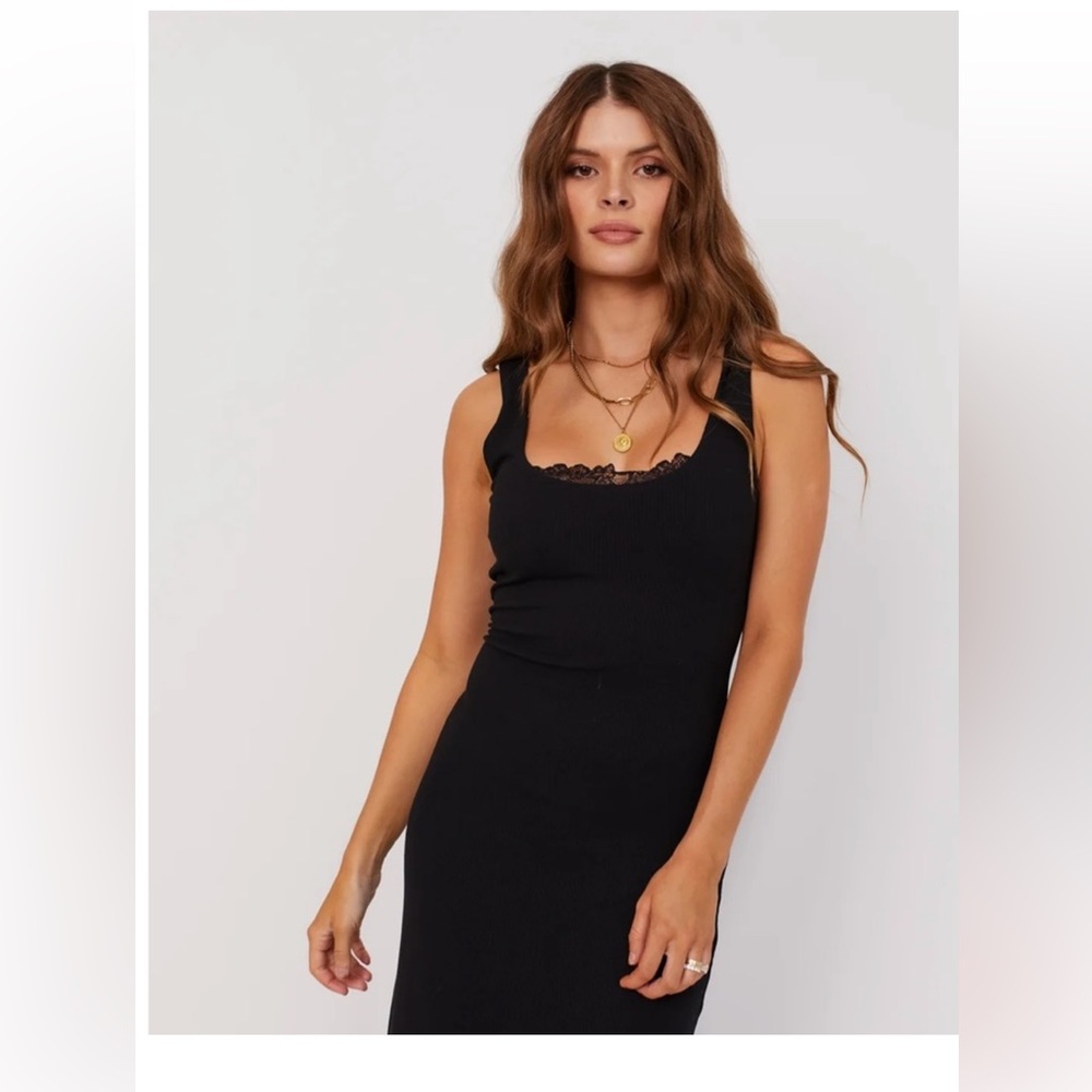 Kittenish LOVE AND LACE black ribbed maxi dress size xs